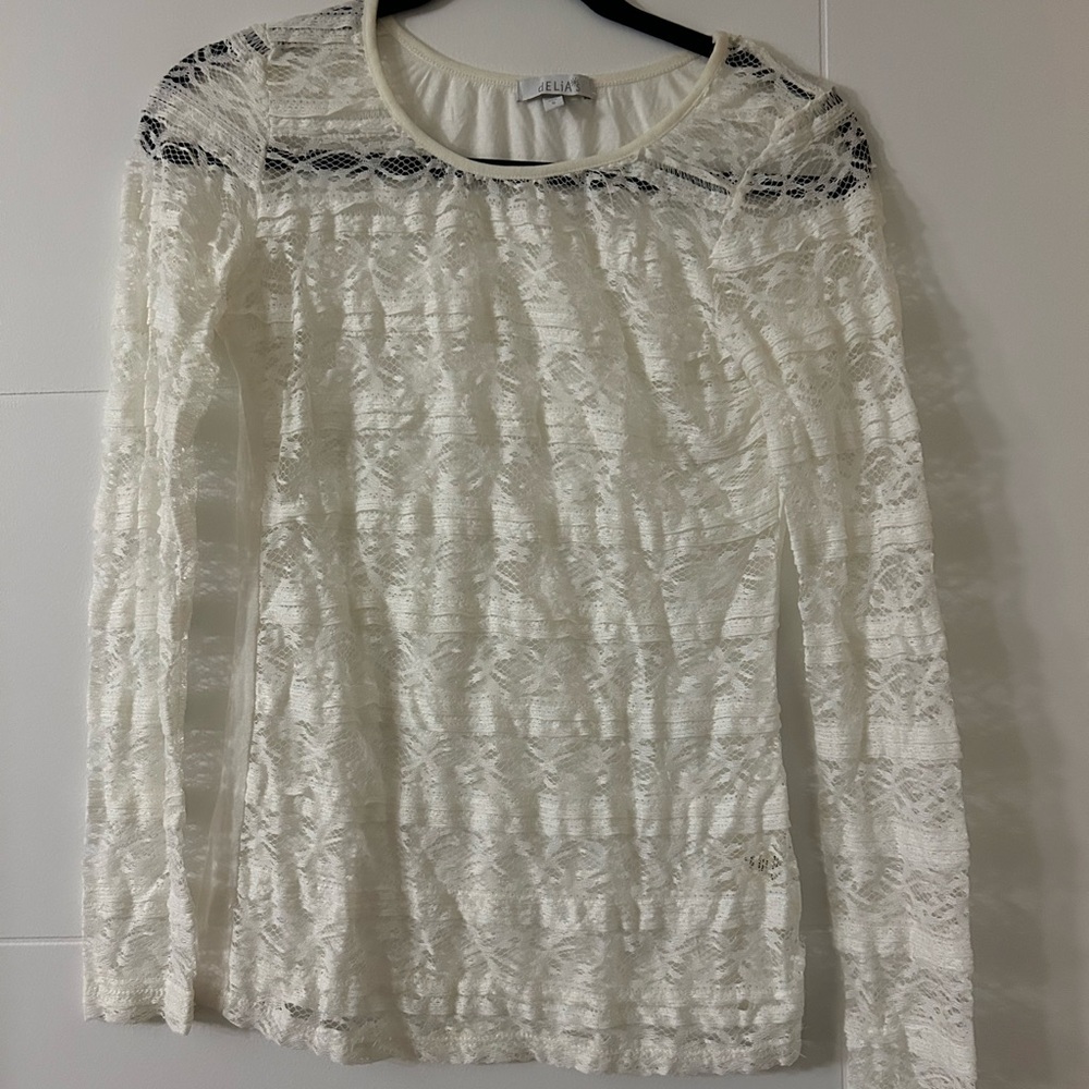 White Lace Long Sleeve Top
